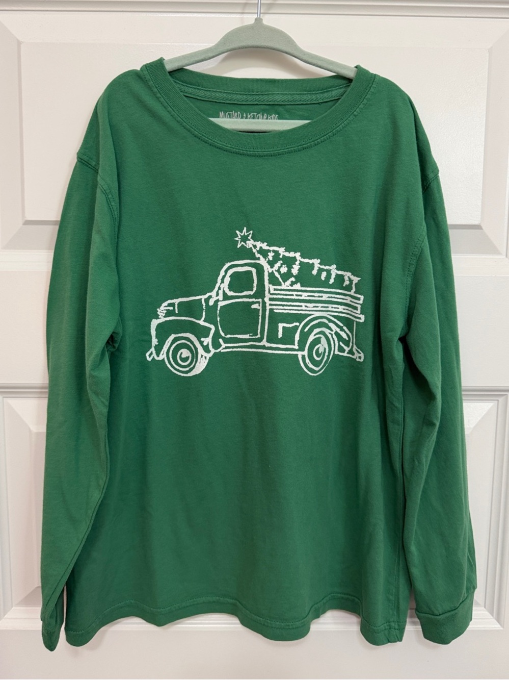 Kids Med Tee Green Long-Sleeve with Truck & Tree Graphic Holiday Christmas